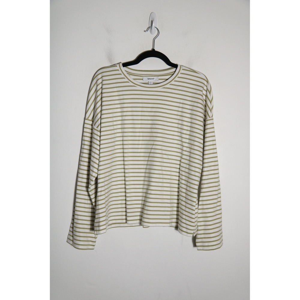 Spanx Air Essentials 100% Cotton‎ Striped Relaxed Long Sleeve Shirt XL Green